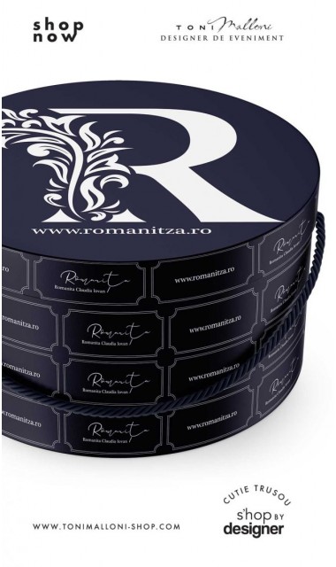 Cutie rotunda bleumarin glossy personalizata cu sigla brandului personal 3